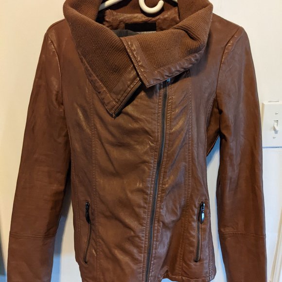 Brown Vegan Leather Asymmetrical Jacket - Picture 6 of 11